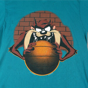 Vtg 90s 1995 TAZ T-Shirt‎ L? Looney Tunes Basketball Space Jam Single Stitch